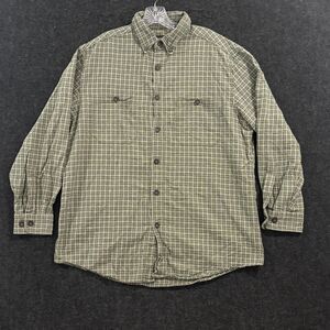 Woolrich Shirt Men's Large Green Plaid Button Down Pockets Cotton Outdoor
